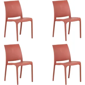 Set 4 Sedie da Pranzo in Resina Impilabili Rosso Tappi Antiscivolo