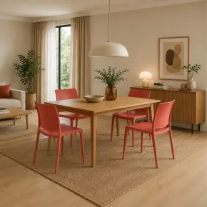 Set 4 Sedie da Pranzo in Resina Impilabili Rosso Tappi Antiscivolo 2