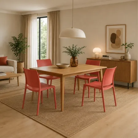 Set 4 Sedie da Pranzo in Resina Impilabili Rosso Tappi Antiscivolo