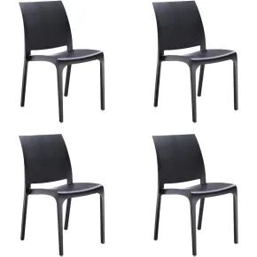 Set 4 Sedie da Pranzo in Resina Impilabili Nero con Tappi Antiscivolo