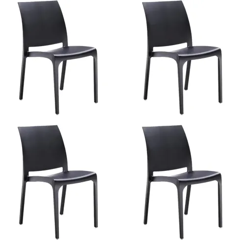 Set 4 Sedie da Pranzo in Resina Impilabili Nero con Tappi Antiscivolo