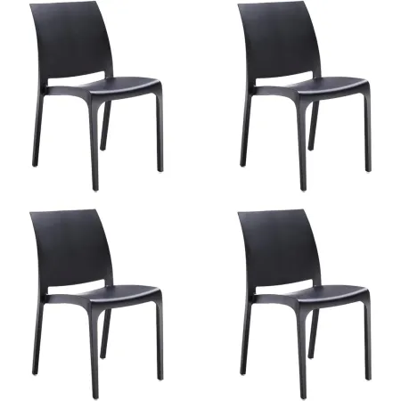Set 4 Sedie da Pranzo in Resina Impilabili Nero con Tappi Antiscivolo