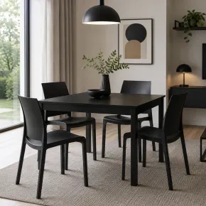 Set 4 Sedie da Pranzo in Resina Impilabili Nero con Tappi Antiscivolo 2