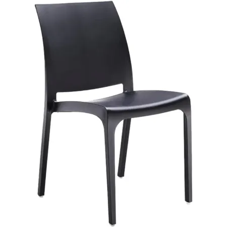 Set 4 Sedie da Pranzo in Resina Impilabili Nero con Tappi Antiscivolo