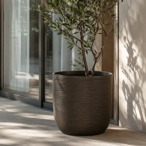 Vaso in Resina Marrone 35x34 Resistente Raggi UV Materiale Riciclabile