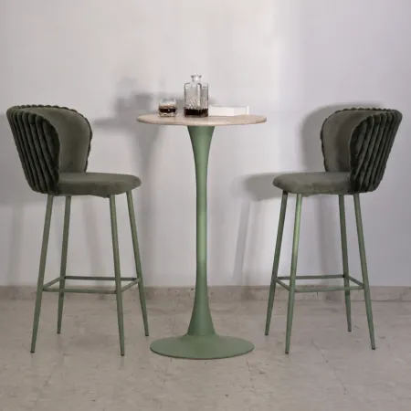 Sgabelli da Bar Set 2 Pezzi Verde Seduta Imbottita Schienale Lavorato