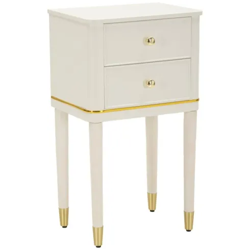 Comodino Camera da Letto 2 Cassetti in Legno Ferro Bianco Oro