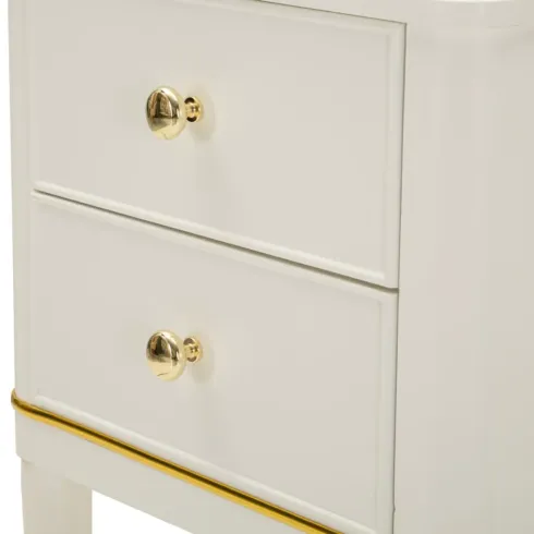 Comodino Camera da Letto 2 Cassetti in Legno Ferro Bianco Oro