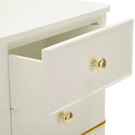 Comodino Camera da Letto 2 Cassetti in Legno Ferro Bianco Oro