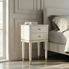 Comodino Camera da Letto 2 Cassetti in Legno Ferro Bianco Oro 2