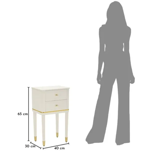 Comodino Camera da Letto 2 Cassetti in Legno Ferro Bianco Oro