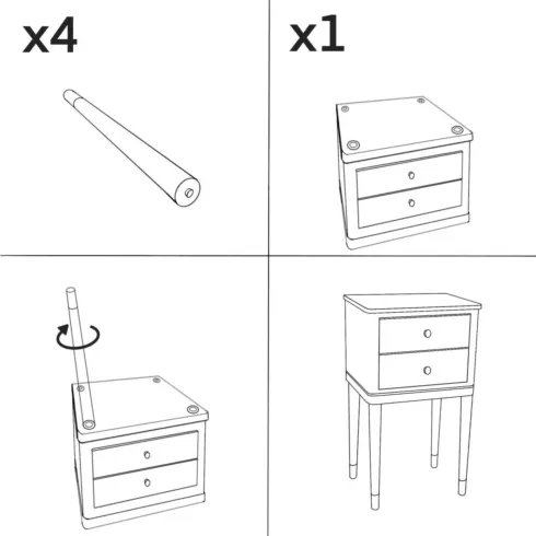Comodino Camera da Letto 2 Cassetti in Legno Ferro Bianco Oro