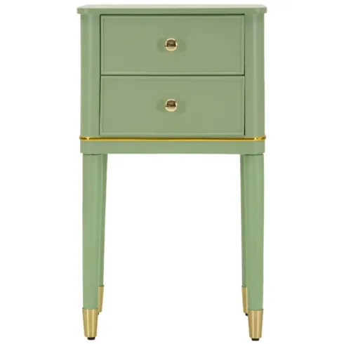 Comodino Camera da Letto 2 Cassetti in Legno Ferro Verde Oro