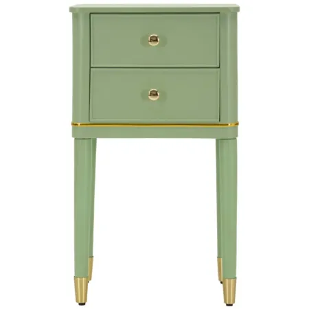 Comodino Camera da Letto 2 Cassetti in Legno Ferro Verde Oro