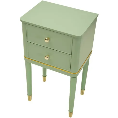 Comodino Camera da Letto 2 Cassetti in Legno Ferro Verde Oro