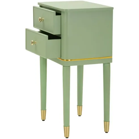 Comodino Camera da Letto 2 Cassetti in Legno Ferro Verde Oro