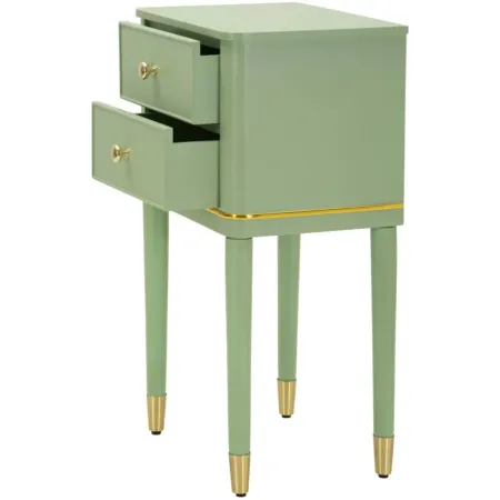 Comodino Camera da Letto 2 Cassetti in Legno Ferro Verde Oro