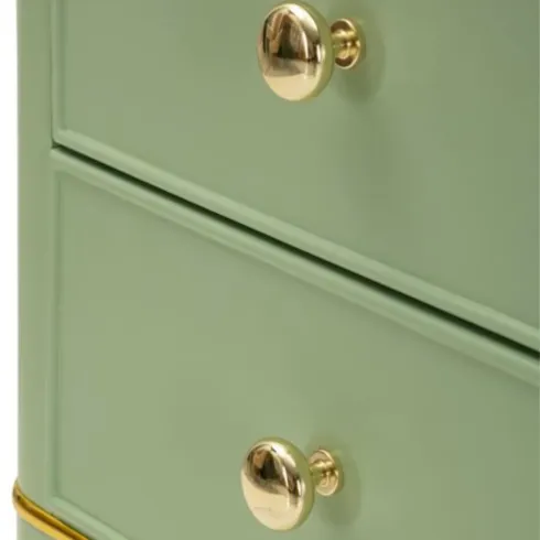 Comodino Camera da Letto 2 Cassetti in Legno Ferro Verde Oro