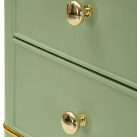 Comodino Camera da Letto 2 Cassetti in Legno Ferro Verde Oro