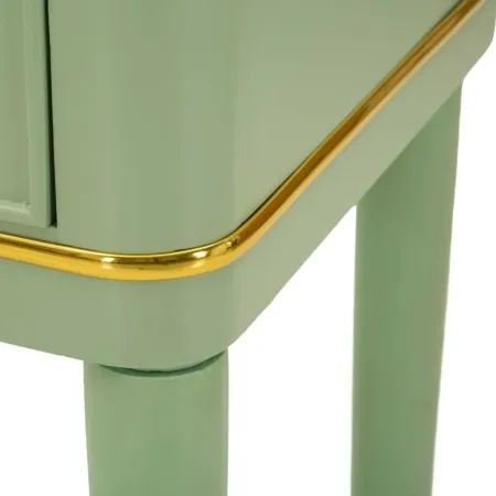 Comodino Camera da Letto 2 Cassetti in Legno Ferro Verde Oro