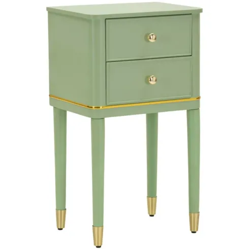 Comodino Camera da Letto 2 Cassetti in Legno Ferro Verde Oro