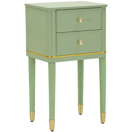Comodino Camera da Letto 2 Cassetti in Legno Ferro Verde Oro