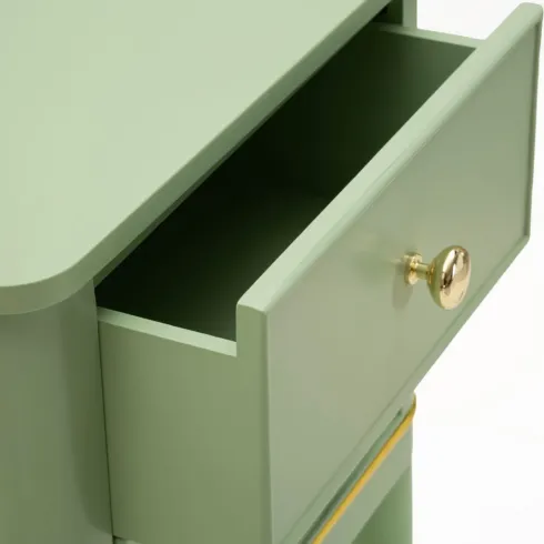 Comodino Camera da Letto 2 Cassetti in Legno Ferro Verde Oro