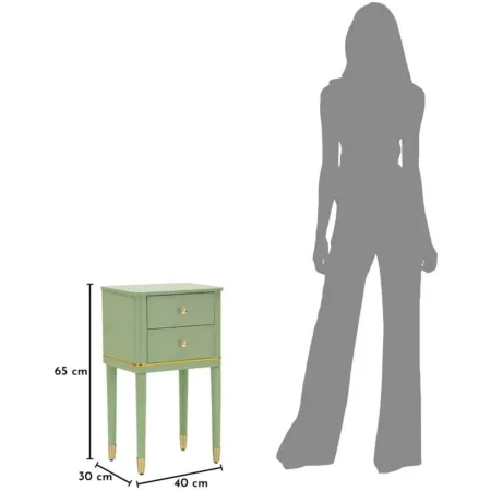 Comodino Camera da Letto 2 Cassetti in Legno Ferro Verde Oro