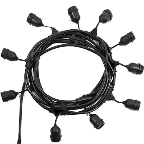 Luci per Gazebo Ombrellone 10m con 10 Portalampade E27 Nero Esterno