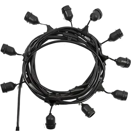 Luci per Gazebo Ombrellone 10m con 10 Portalampade E27 Nero Esterno