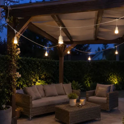 Luci per Gazebo Ombrellone 10m con 10 Portalampade E27 Bianco Esterno