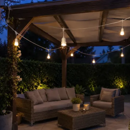 Luci per Gazebo Ombrellone 10m con 10 Portalampade E27 Bianco Esterno