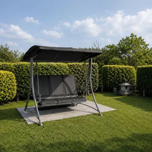 Dondolo 3 Posti Grigio 165x125x178cm con Copertura da Giardino