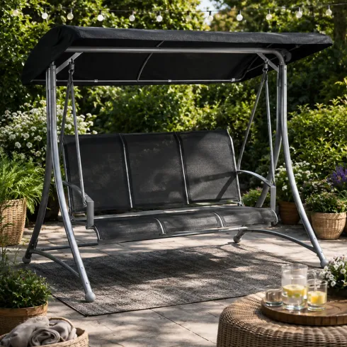 Dondolo 3 Posti Grigio 165x125x178cm con Copertura da Giardino