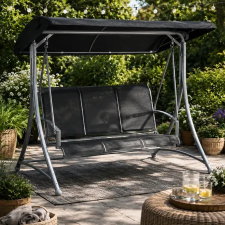 Dondolo 3 Posti Grigio 165x125x178cm con Copertura da Giardino