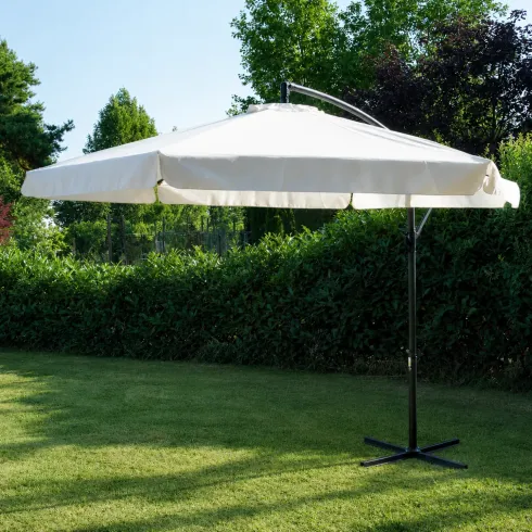 Ombrellone a Braccio Ecrù 3x3 m a Manovella Palo Laterale da Giardino