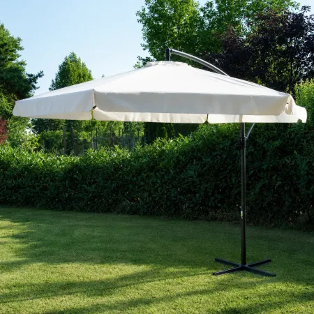 Ombrellone a Braccio Ecrù 3x3 m a Manovella Palo Laterale da Giardino