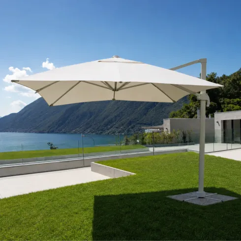 Ombrellone Quadrato da Esterno 3x3 m Bianco Alluminio Reclinabile 360°