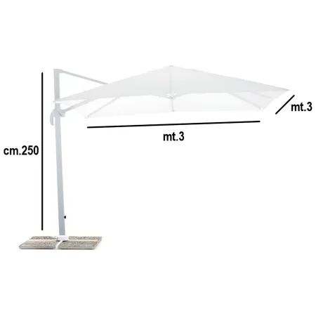Ombrellone Quadrato da Esterno 3x3 m Bianco Alluminio Reclinabile 360°