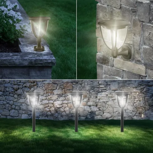 Lanterna Solare 3 in 1 LED 100 Luce Calda Muro Parete Picchetto Esterno