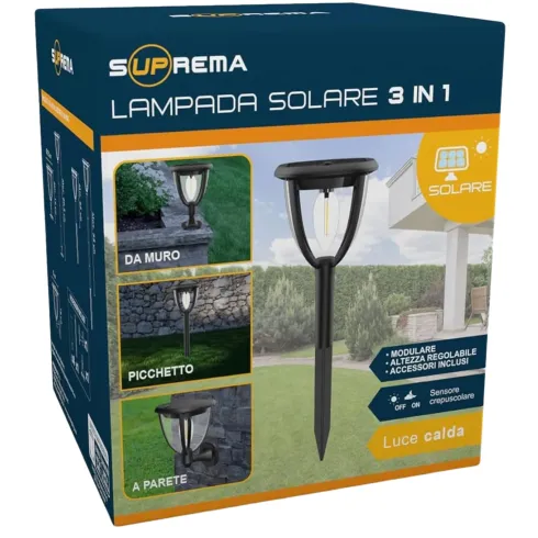 Lanterna Solare 3 in 1 LED 100 Luce Calda Muro Parete Picchetto Esterno