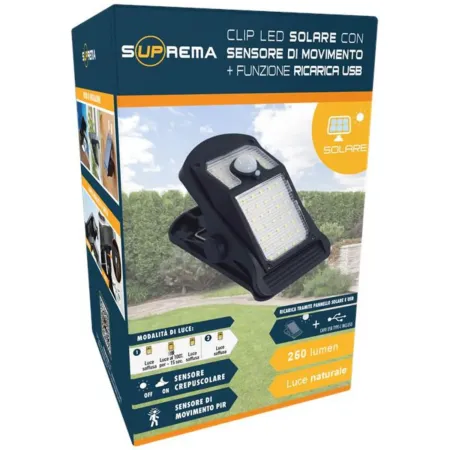 Proiettore Solare con Clip LED 250 Lumen Sensore Movimento Segnapasso