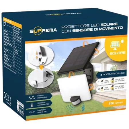 Proiettore Solare LED 8W con Pannello Orientabile Sensore Movimento