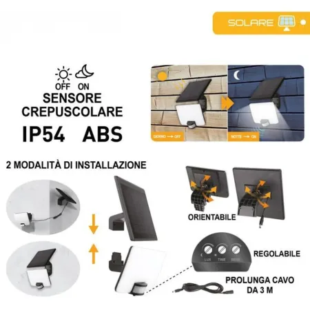 Proiettore Solare LED 8W con Pannello Orientabile Sensore Movimento