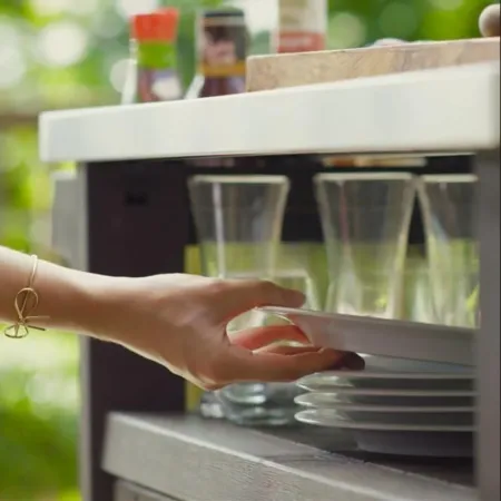 Carrello Tavolino Barbecue Tavolo con Ruote Inox Grafite Bbq Acciaio da Esterno | BricoShop24