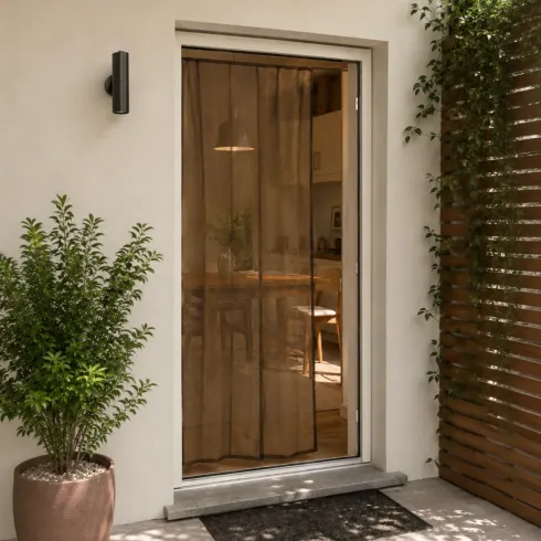 Tenda Zanzariera 140x240 Marrone Poliestere Anti Insetti Porta Finestra