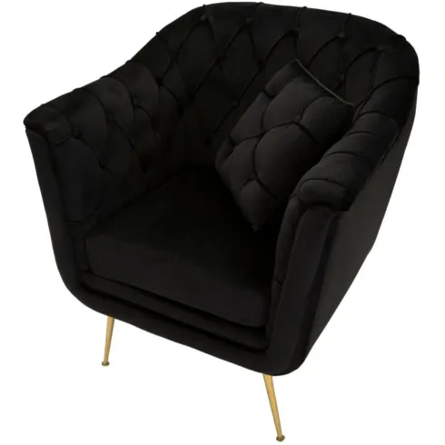 Poltrona Imbottita in Spugna Nero con Cuscino Gambe in Metallo