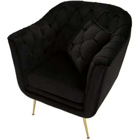 Poltrona Imbottita in Spugna Nero con Cuscino Gambe in Metallo