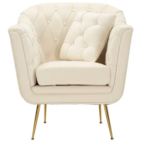 Poltrona Imbottita in Spugna Crema con Cuscino Gambe in Metallo