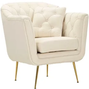 Poltrona Imbottita in Spugna Crema con Cuscino Gambe in Metallo